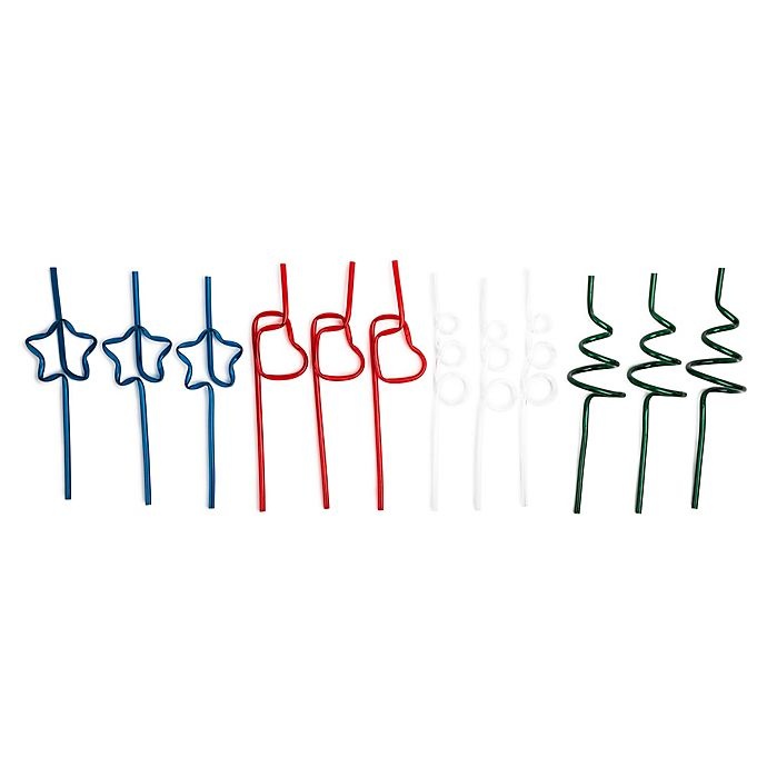 slide 3 of 3, Core Kitchen Assorted Figural Holiday Straws Set, 12 ct