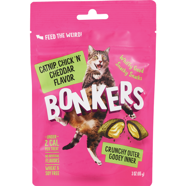 slide 1 of 1, Bonkers Cat Treats Catnip Chkn Chd, 3 oz