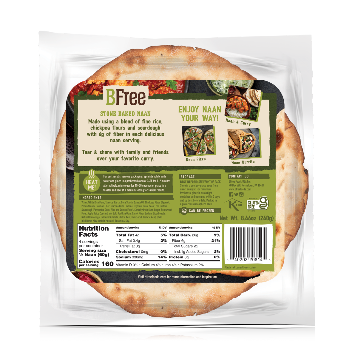 slide 2 of 2, BFree Gluten Free Stone Baked Naan Bread 2 ea, 2 ct