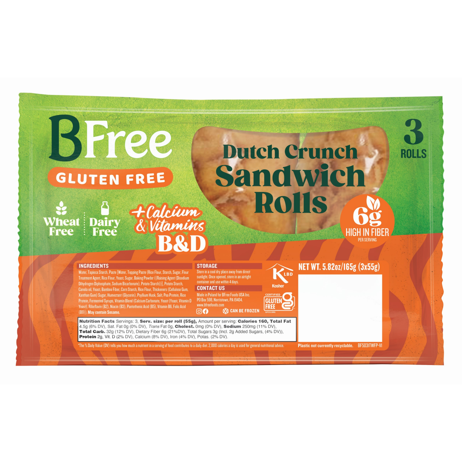 slide 1 of 1, BFree Gluten Free Dutch Crunch Sandwich Rolls 3 ea, 3 ct