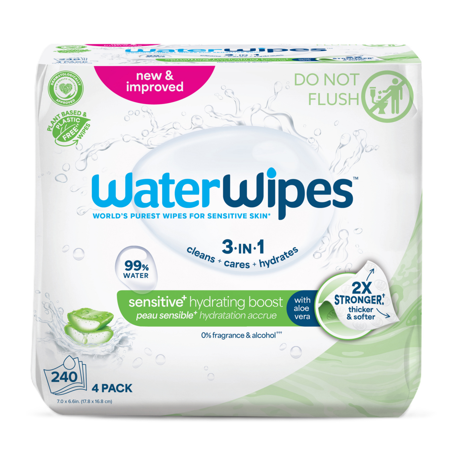 slide 1 of 8, WaterWipes Hydrating Boost 99% Water Based Aloe Vera Baby Wipes, 240 ct