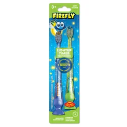 Firefly Light Up Timer Toothbrush, Premium Soft Bristles, Ages 3+, 2 Count (Colors May Vary)