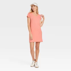 Women's Short Sleeve T-Shirt Dress - Universal Thread Coral Orange L