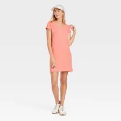 Women's Short Sleeve T-Shirt Dress - Universal Thread Coral Orange L