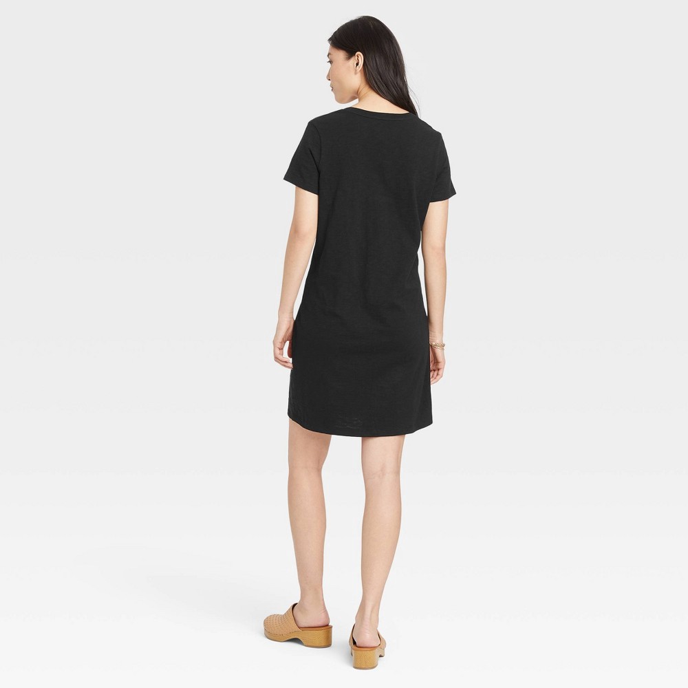 slide 3 of 3, Women's Short Sleeve T-Shirt Dress - Universal Thread Black M, 1 ct