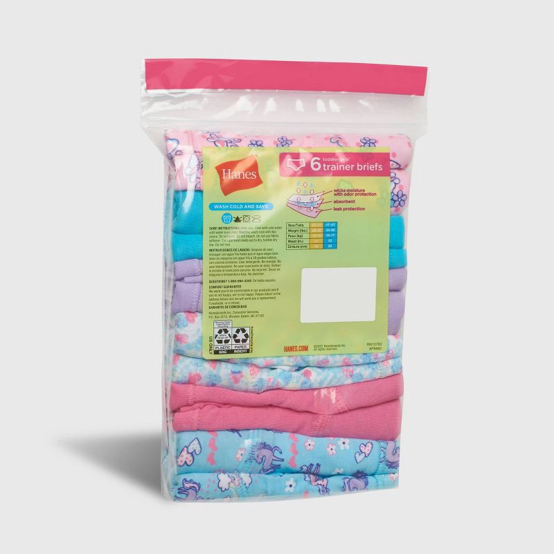 slide 3 of 5, Hanes Toddler Girls' 6pk Training Briefs - Colors May Vary 2T-3T: Cotton Blend, Tagless, Mid Rise, Pull-On Waist, Machine Washable, 6 ct