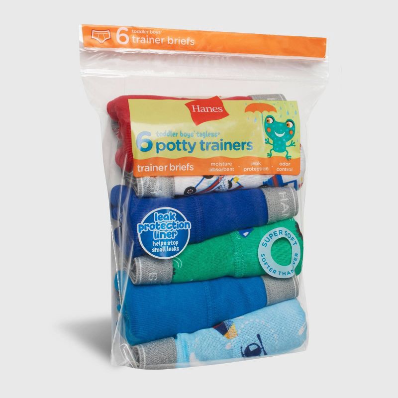 slide 2 of 5, Hanes Toddler Boys' 6pk Training Briefs - Colors May Vary 4T: Cotton, Tagless, Pull-On, Absorbent Panel, 6 ct