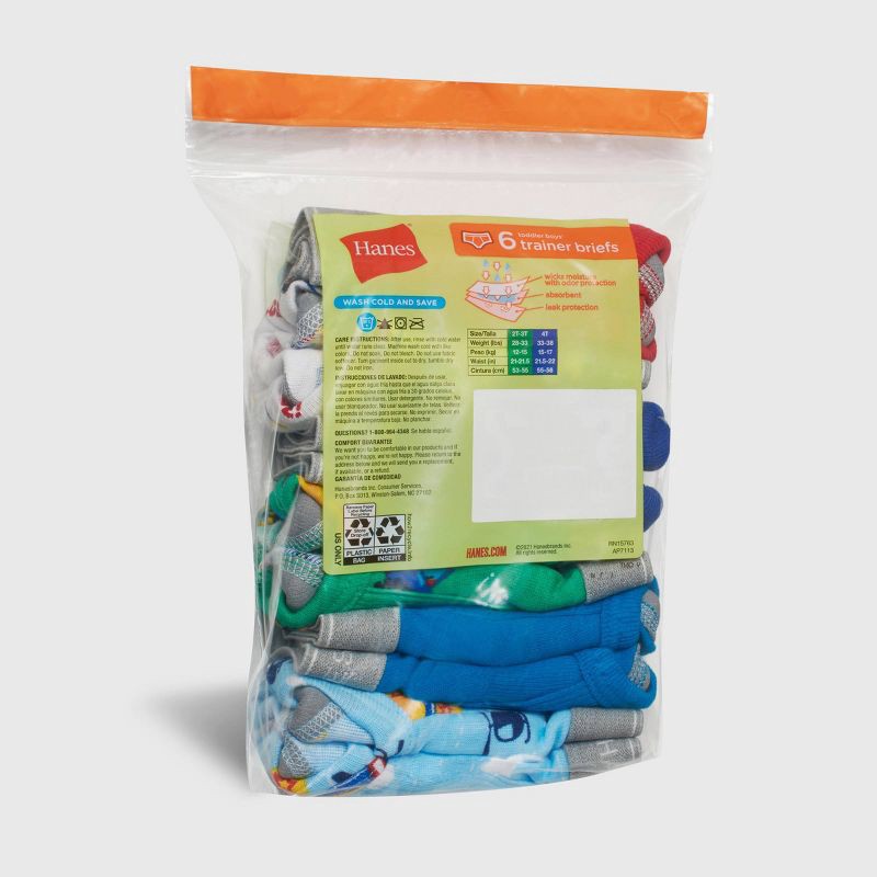 slide 3 of 5, Hanes Toddler Boys' 6pk Training Briefs - Colors May Vary 4T: Cotton, Tagless, Pull-On, Absorbent Panel, 6 ct