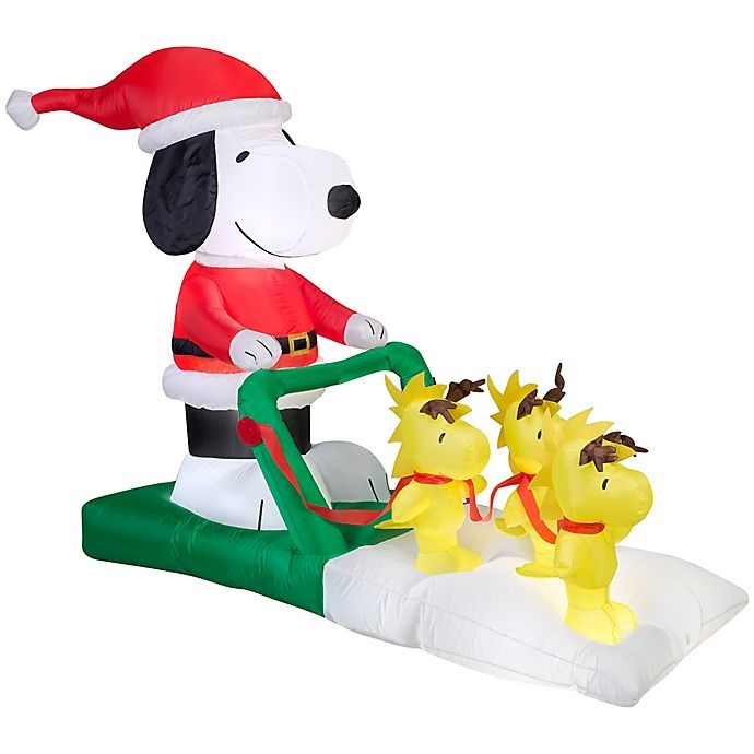 slide 1 of 1, Peanuts Airblown Snoopy Sled Scene Christmas Inflatable, 52.36 in