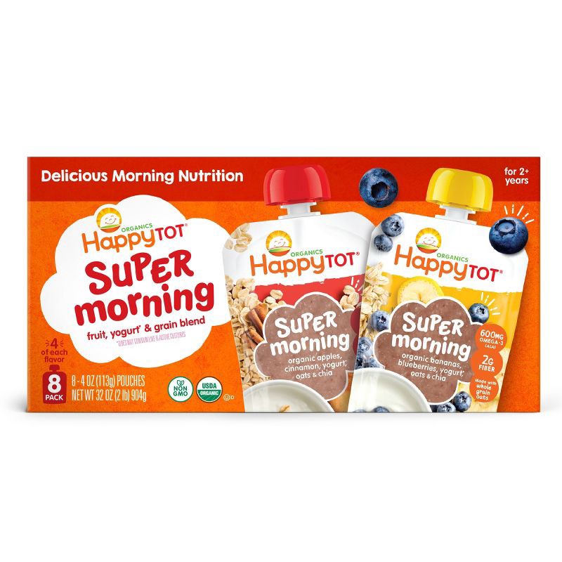 slide 2 of 6, Happy Baby Happy Tot Super Morning Give Back Pack 8Pk Organic Bananas, Blueberries, Yogurt - 4oz, 8 ct; 4 oz