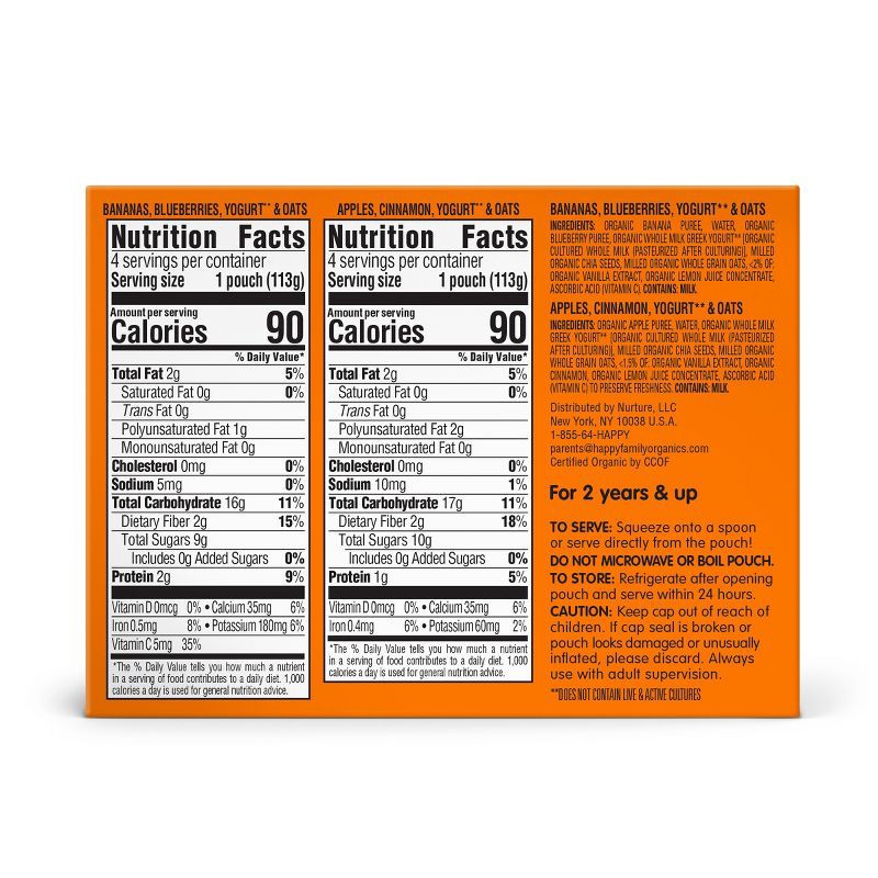 slide 3 of 6, Happy Baby Happy Tot Super Morning Give Back Pack 8Pk Organic Bananas, Blueberries, Yogurt - 4oz, 8 ct; 4 oz