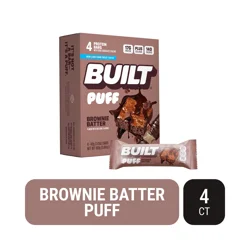 Built Bar BUILT Puff Snack Bars, Brownie Batter, 17g Protein, 140 Calorie, 4 Count Box, 1.41 oz Bars