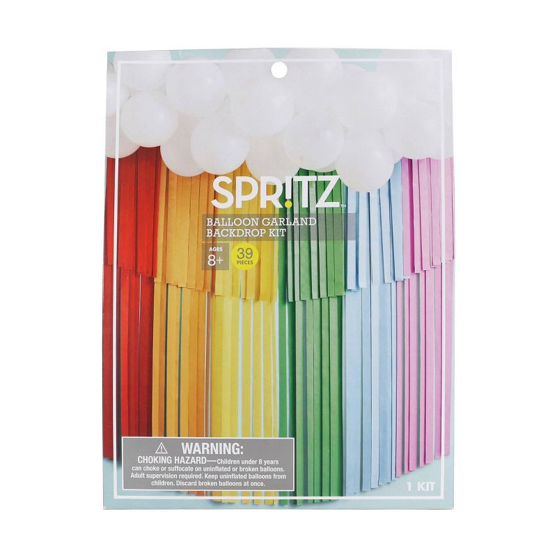 slide 1 of 3, Rainbow Tiered Backdrop with Balloon Garland - Spritz™, 1 ct