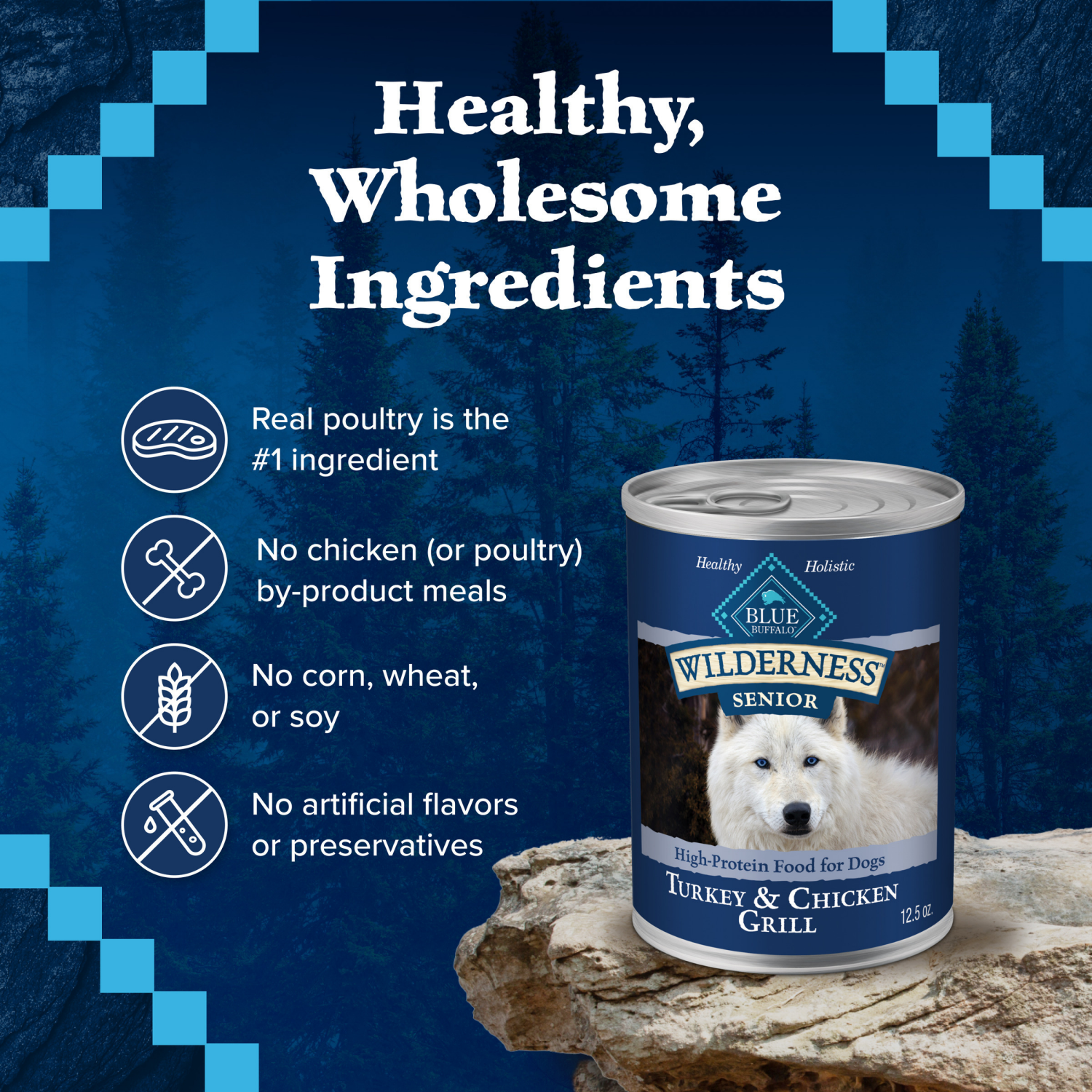 slide 2 of 8, Blue Buffalo Wilderness High Protein, Natural Adult Healthy Weight Dog Wet Food, Turkey & Chicken Grill 12.5-oz Can, 12.5 oz