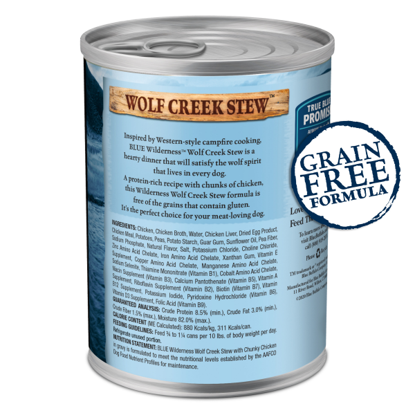 slide 13 of 29, Blue Buffalo Wilderness Wolf Creek Stew High Protein, Natural Wet Dog Food, Chunky Chicken Stew in Gravy 12.5-oz Can, 12.5 oz