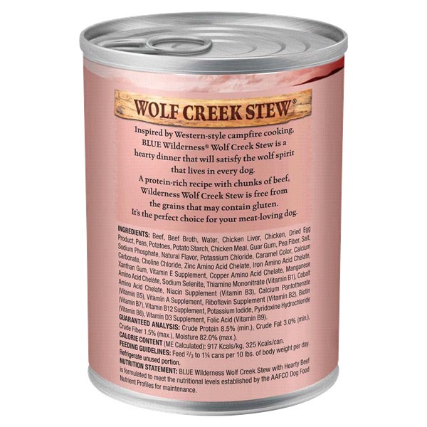 slide 2 of 5, Blue Buffalo Wilderness Wolf Creek Stew High Protein, Natural Wet Dog Food, Hearty Beef Stew in Gravy 12.5-oz Can, 12.5 oz