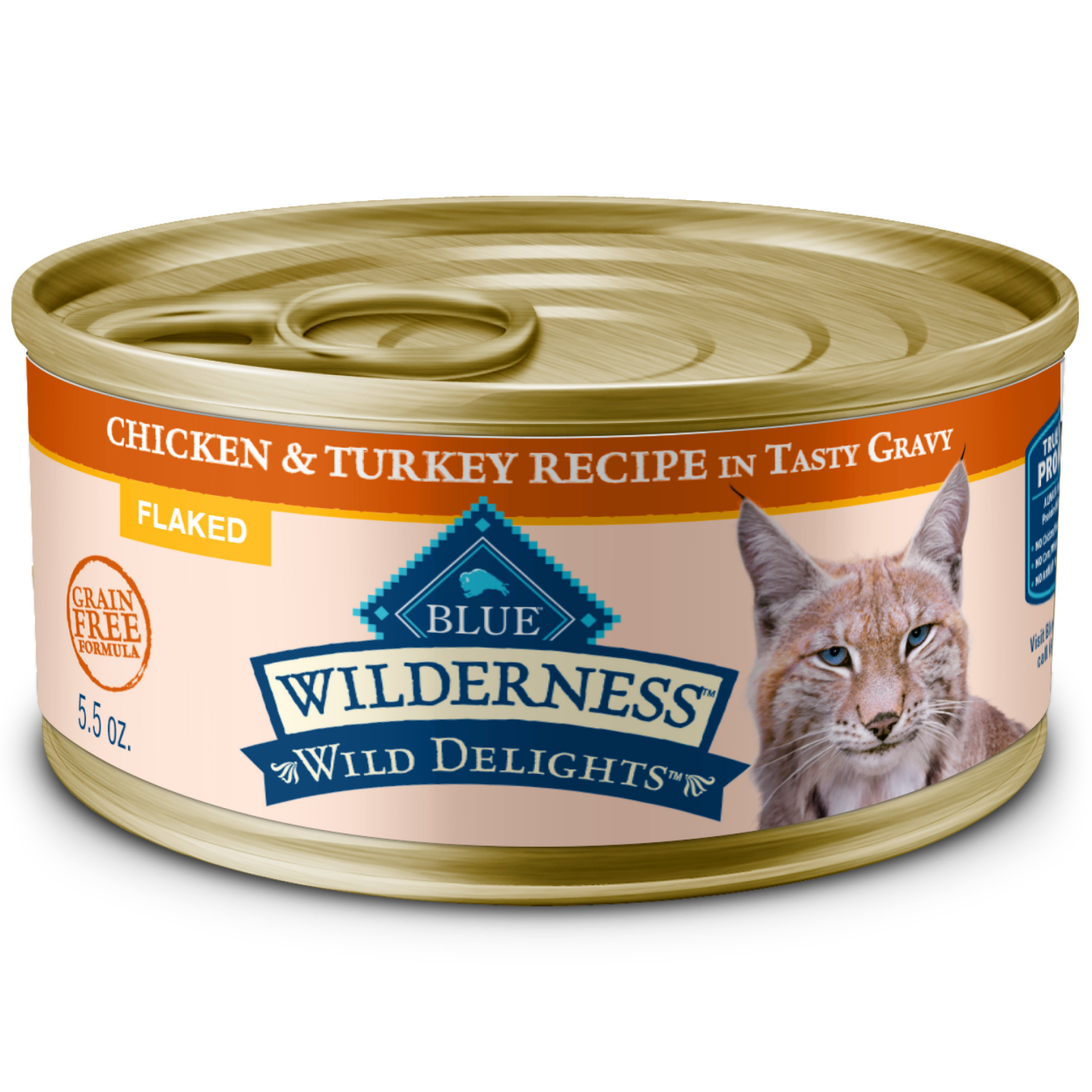slide 1 of 8, BLUE BUFFALO Wilderness Wild Delights Grain Free, Natural Adult Flaked Wet Cat Food, Chicken & Turkey 5.5-oz can, 5.5 oz