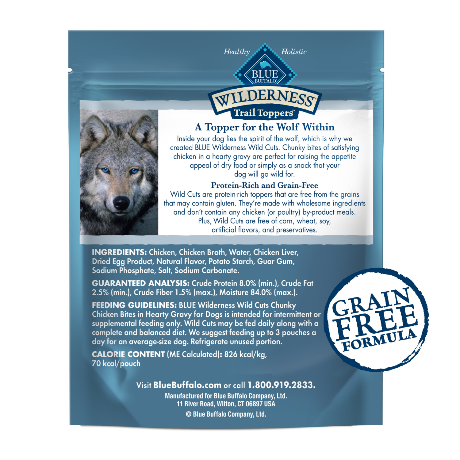 slide 6 of 8, Blue Buffalo Blue Wilderness Trail Toppers Wild Cuts Natural Chunky Chicken Bites in Hearty Gravy Topper/Snack for Dogs 3 oz, 3 oz
