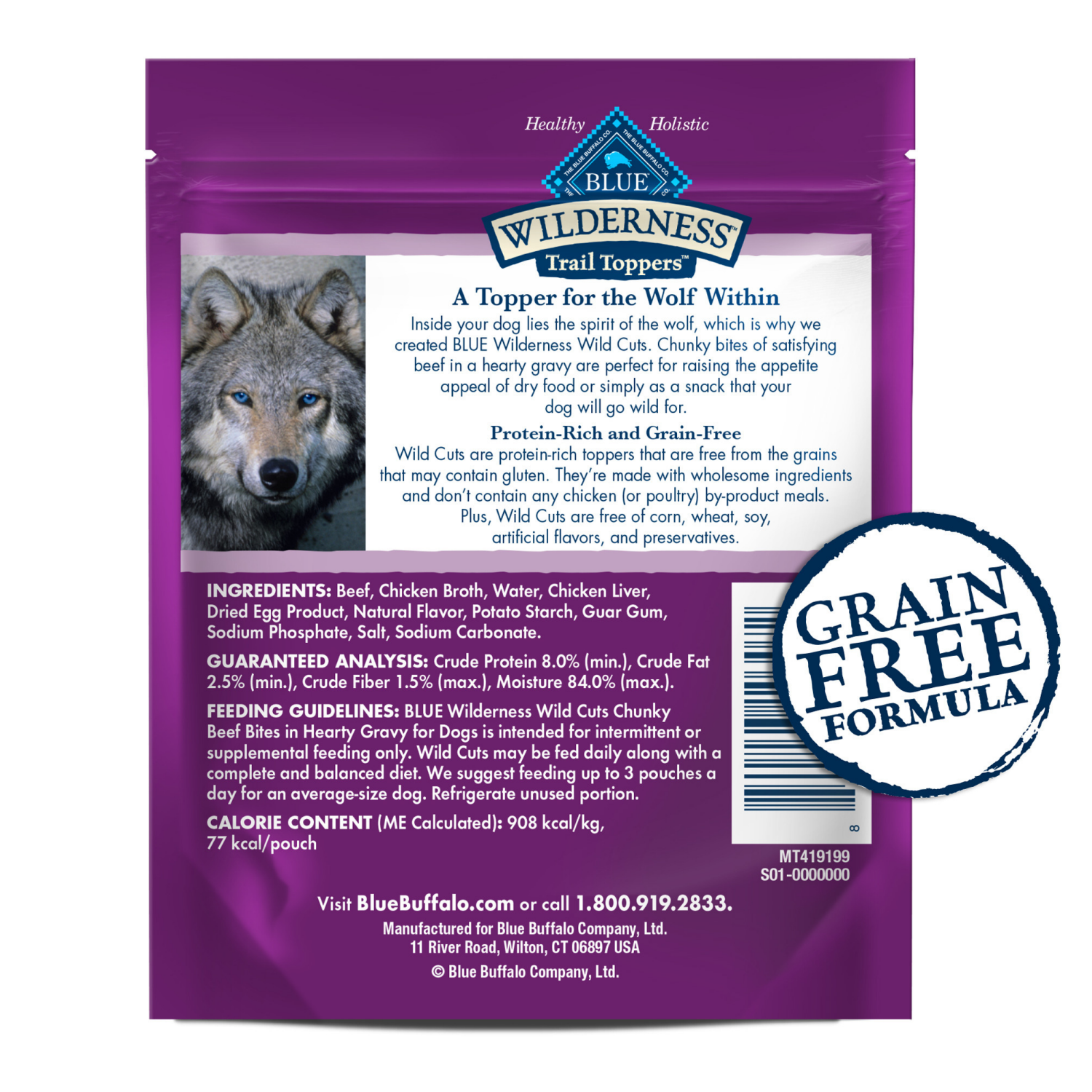 slide 6 of 8, Blue Wilderness Trail Toppers Wild Cuts Chunky Beef Bites Wet Dog Food, 3 oz