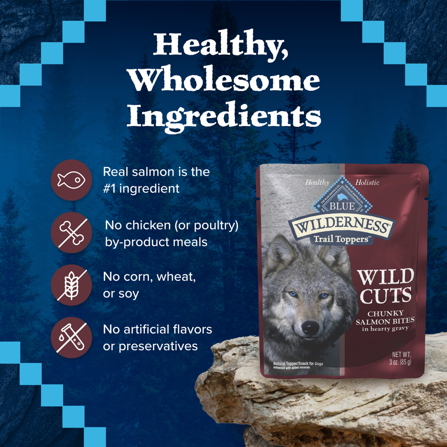 slide 2 of 8, Blue Buffalo Wilderness Wild Cuts Chunky Salmon Bites in Hearty Gravy Snack for Dogs 3 oz, 3 oz