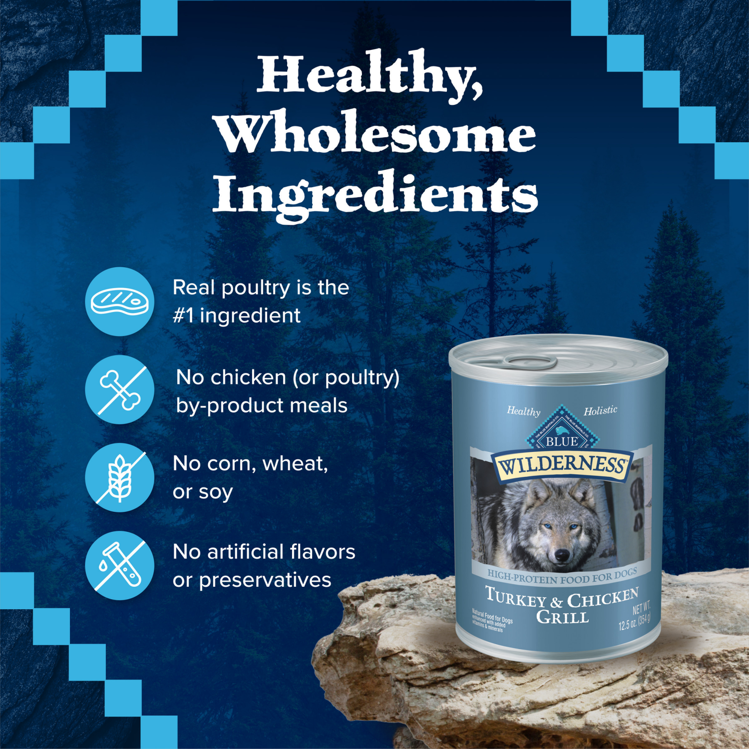 slide 2 of 8, Blue Buffalo Wilderness High Protein Grain Free, Natural Adult Wet Dog Food, Turkey & Chicken Grill 12.5-Oz Can, 12.5 oz