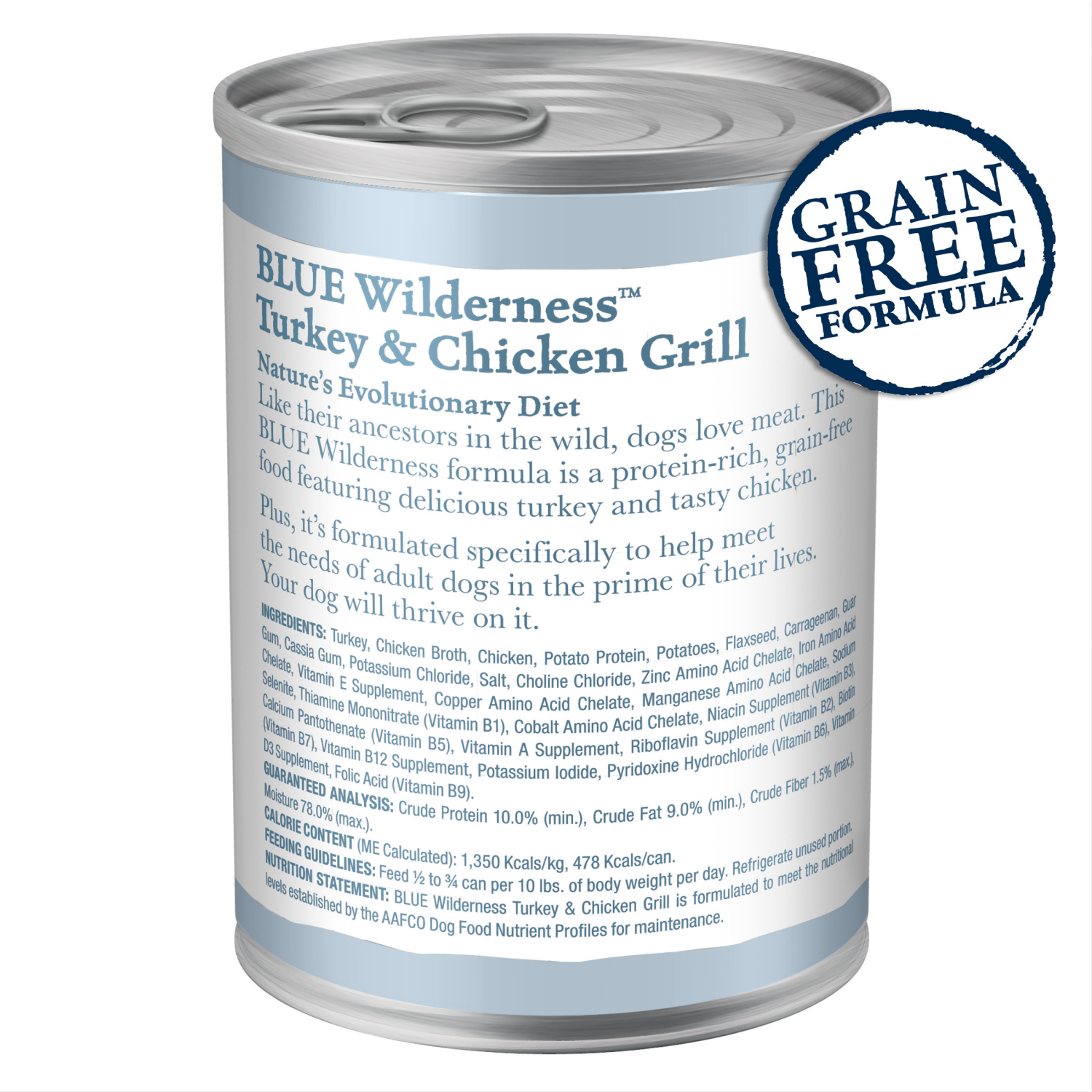 slide 6 of 8, Blue Buffalo Wilderness High Protein Grain Free, Natural Adult Wet Dog Food, Turkey & Chicken Grill 12.5-Oz Can, 12.5 oz