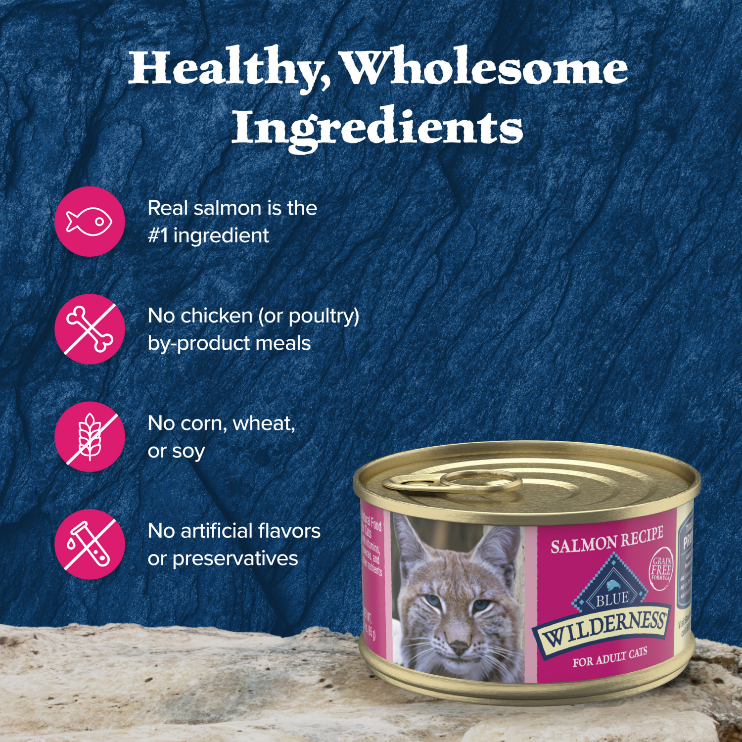 slide 2 of 8, Blue Buffalo Wilderness Grain Free Natural Adult Pate Wet Cat Food, Salmon 3-oz can, 3 oz