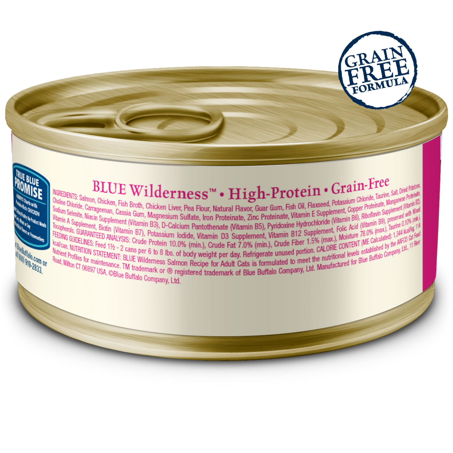 slide 6 of 8, Blue Buffalo Wilderness Grain Free Natural Adult Pate Wet Cat Food, Salmon 3-oz can, 3 oz