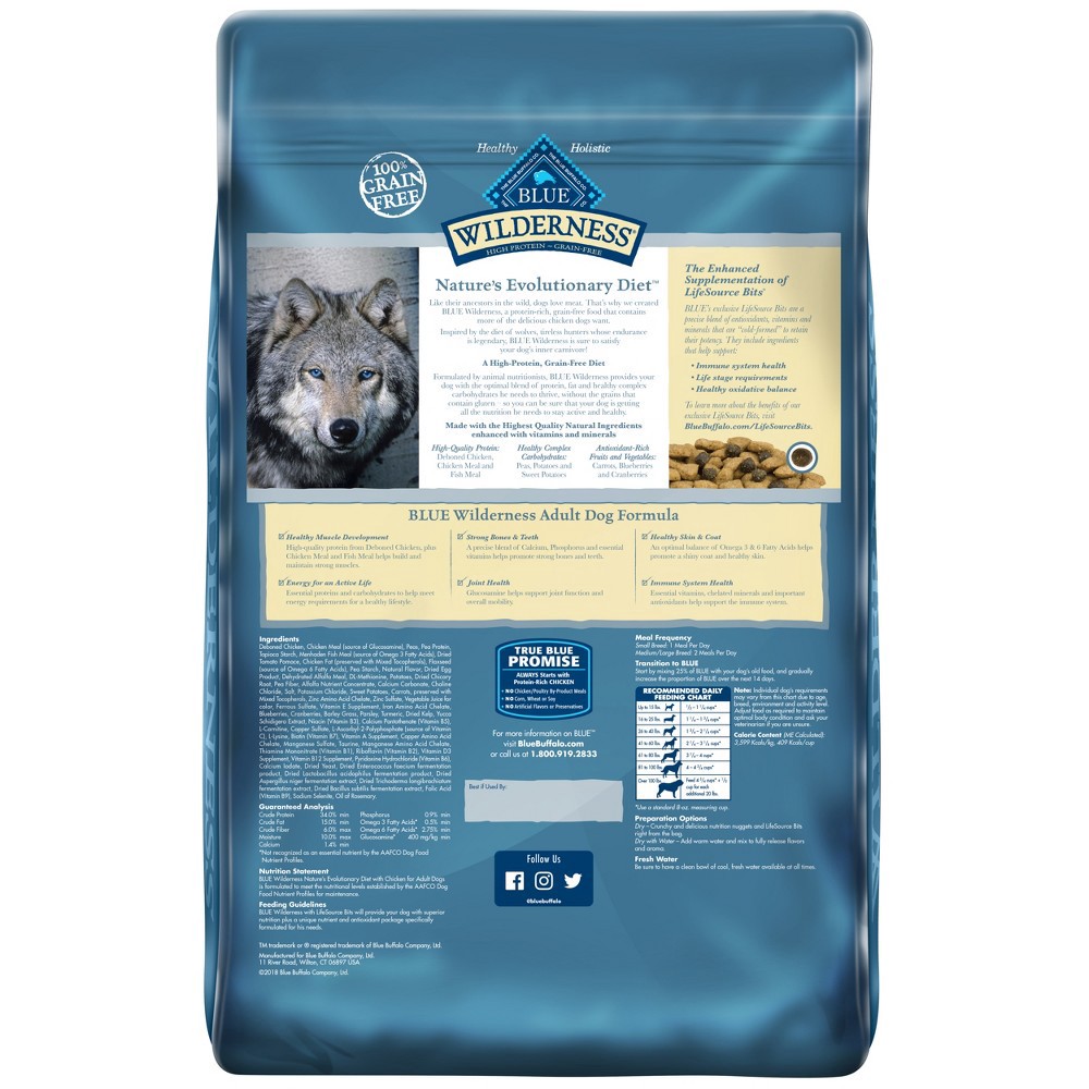 slide 9 of 10, Blue Buffalo Wilderness High Protein, Natural Adult Dry Dog Food, Chicken 11-lb, 11 lb