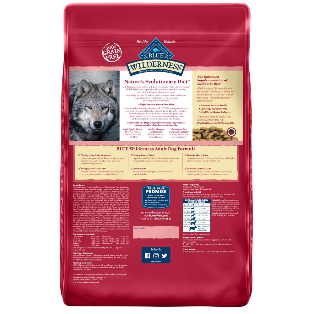 slide 4 of 10, Blue Buffalo Wilderness High Protein, Natural Adult Dry Dog Food, Salmon 11-lb, 11 lb