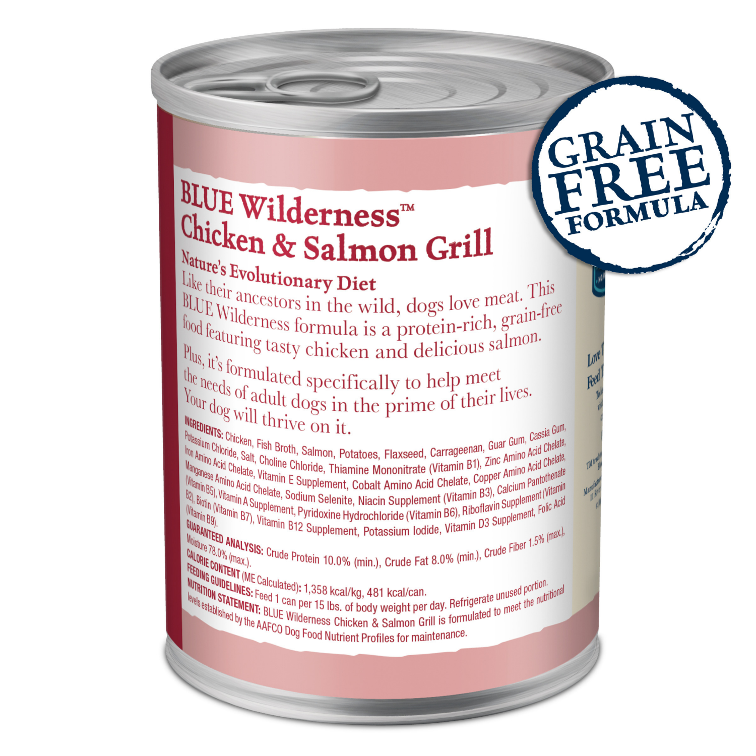 slide 6 of 8, Blue Buffalo Wilderness High Protein, Natural Adult Wet Dog Food, Salmon & Chicken Grill 12.5-oz Can, 12.5 oz