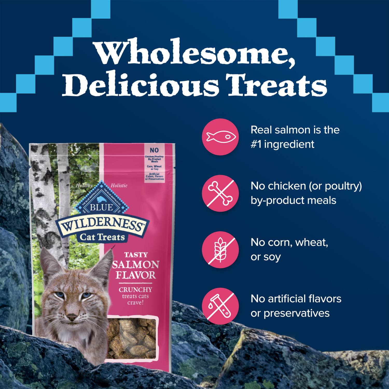 slide 5 of 8, BLUE BUFFALO Wilderness Grain Free Crunchy Cat Treats, Salmon, 2 oz