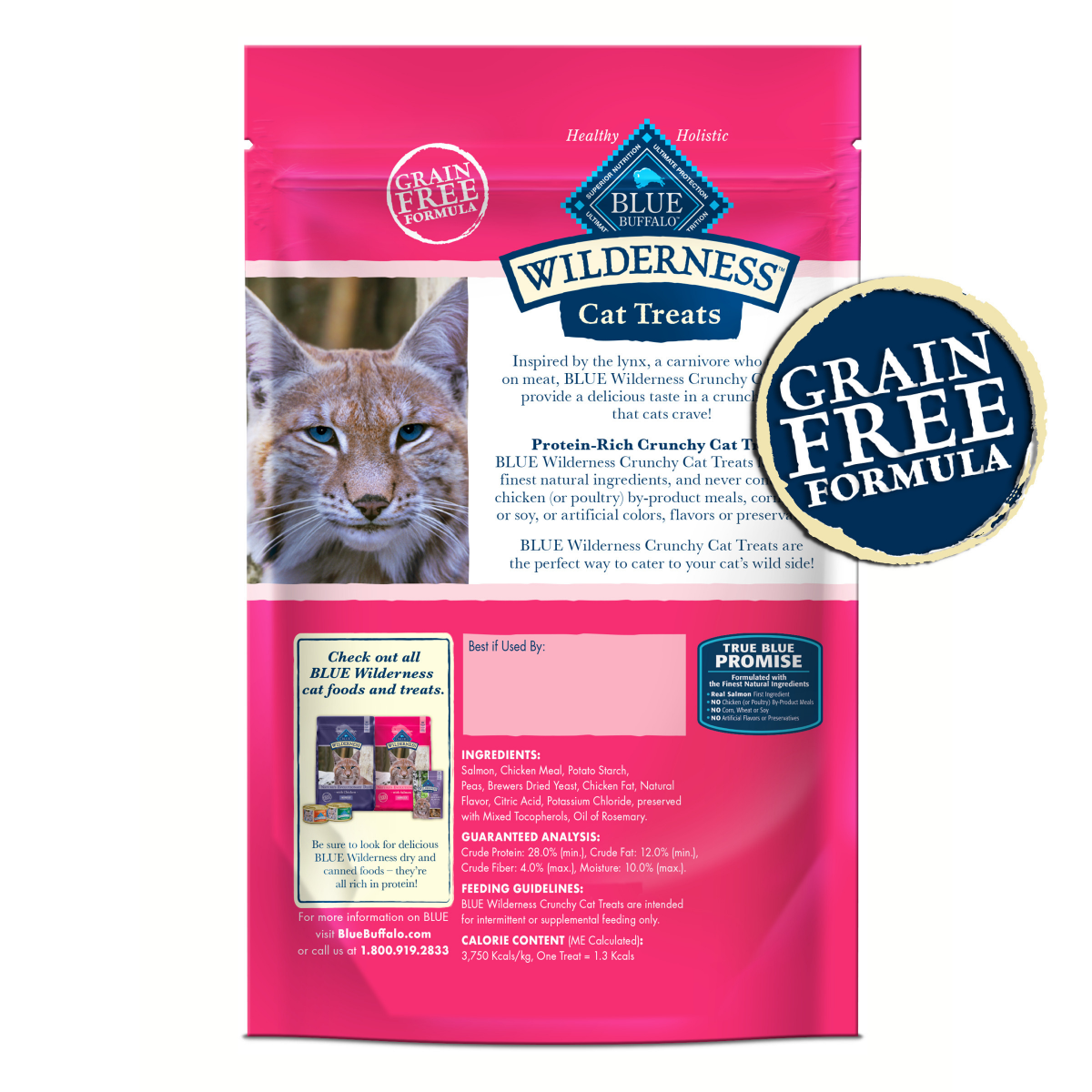 slide 2 of 8, BLUE BUFFALO Wilderness Grain Free Crunchy Cat Treats, Salmon, 2 oz