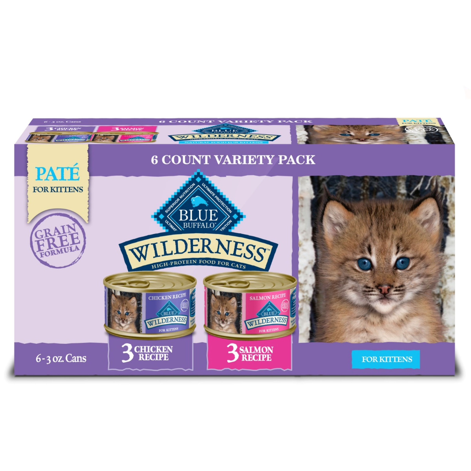slide 1 of 8, Blue Wilderness Pate Wet Kitten Food Variety Pack, 6 ct; 3 oz