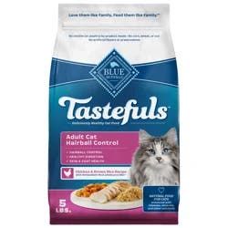 Blue Buffalo Tastefuls Natural Dry Food for Adult Cats, Hairball Control, Chicken & Brown Rice Recipe, 5-lb. Bag