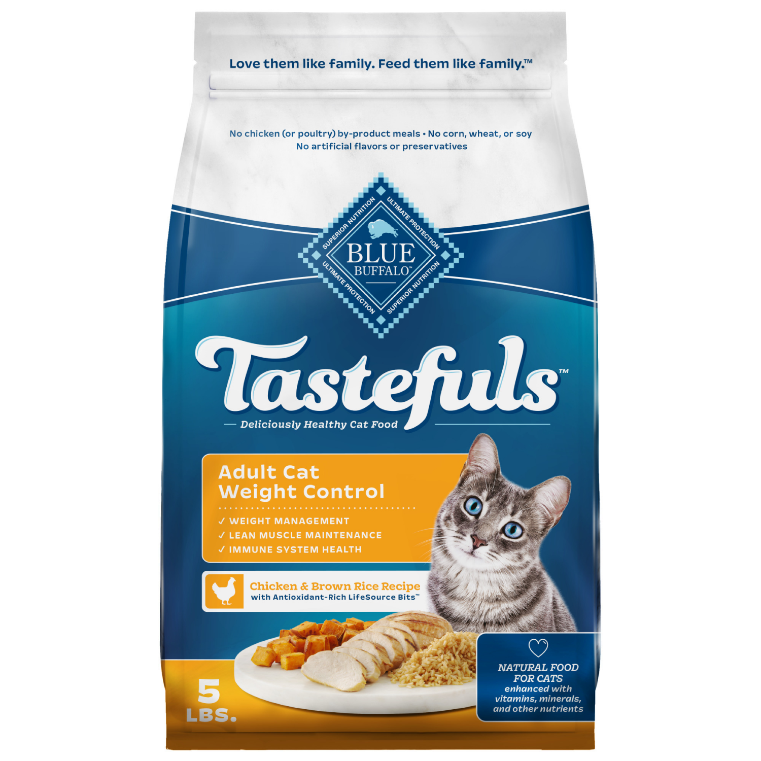 slide 1 of 8, Blue Buffalo Weight Control Natural Adult Dry Cat Food, Chicken & Brown Rice 5-lb, 5 lb