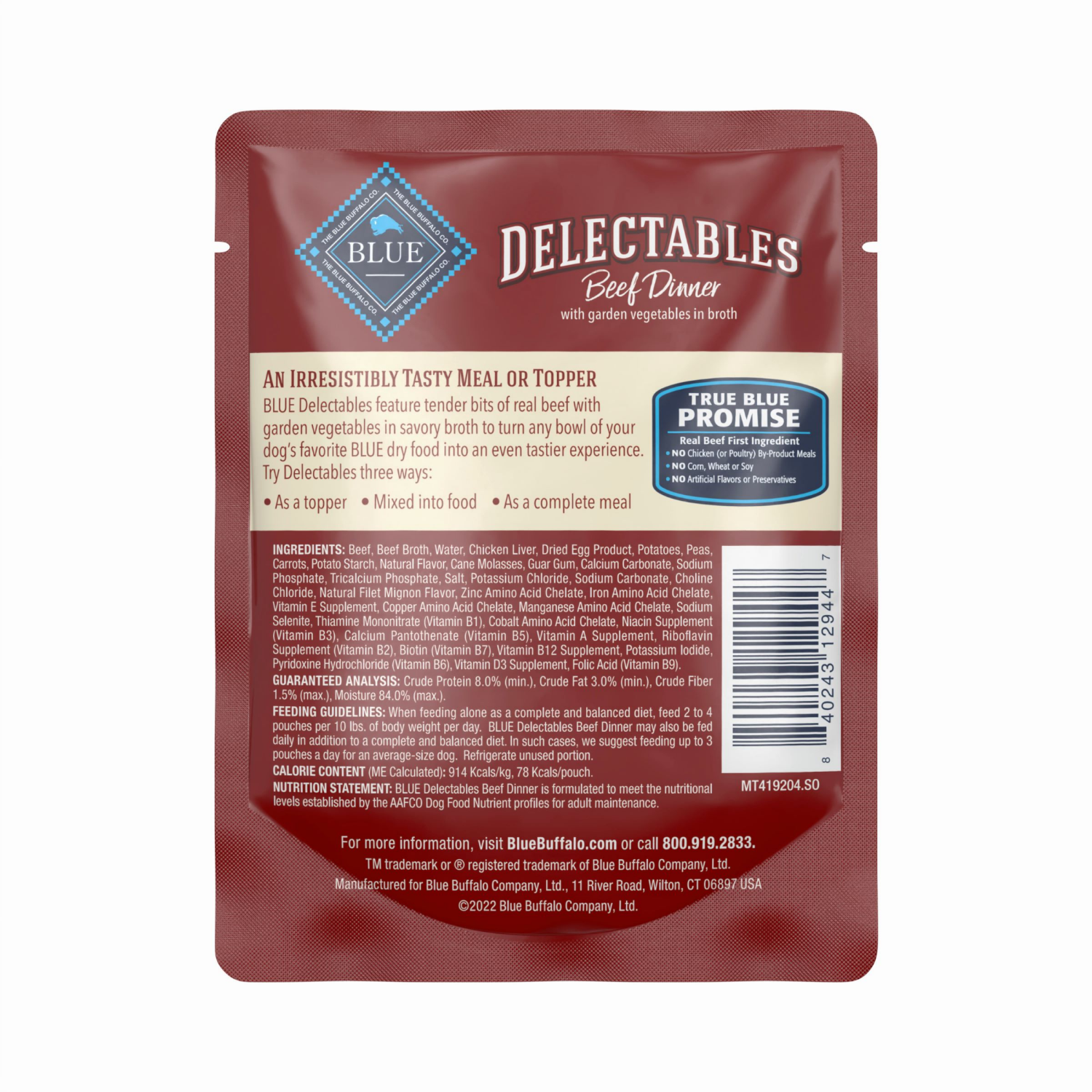 slide 6 of 8, Blue Buffalo Delectables Natural Wet Dog Food Topper, Beef Dinner 3oz, 3 oz
