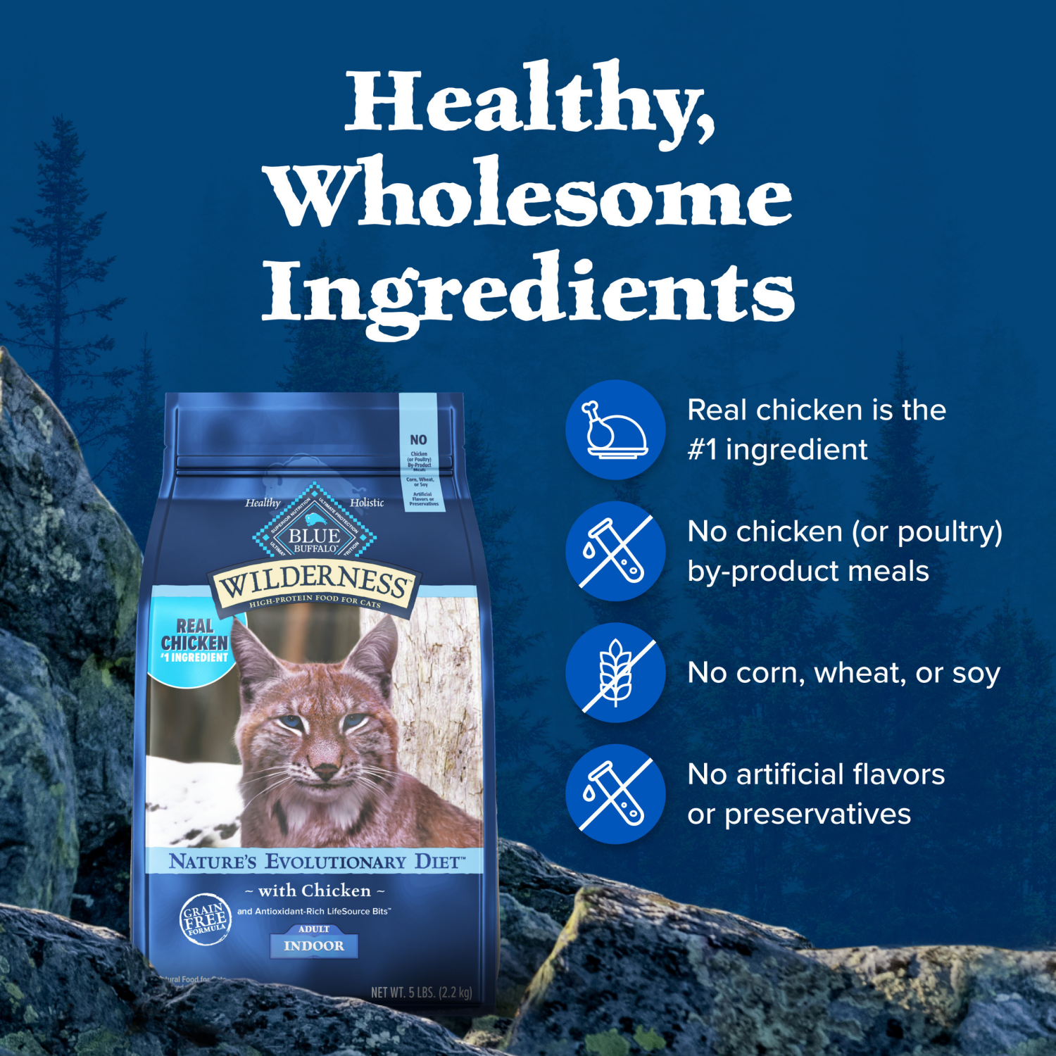 slide 2 of 8, Blue Buffalo Wilderness Nature's Evolutionary Diet High-Protein, Grain-Free Natural Dry Food for Adult Cats, Chicken, 4-lb. Bag, 4 lb