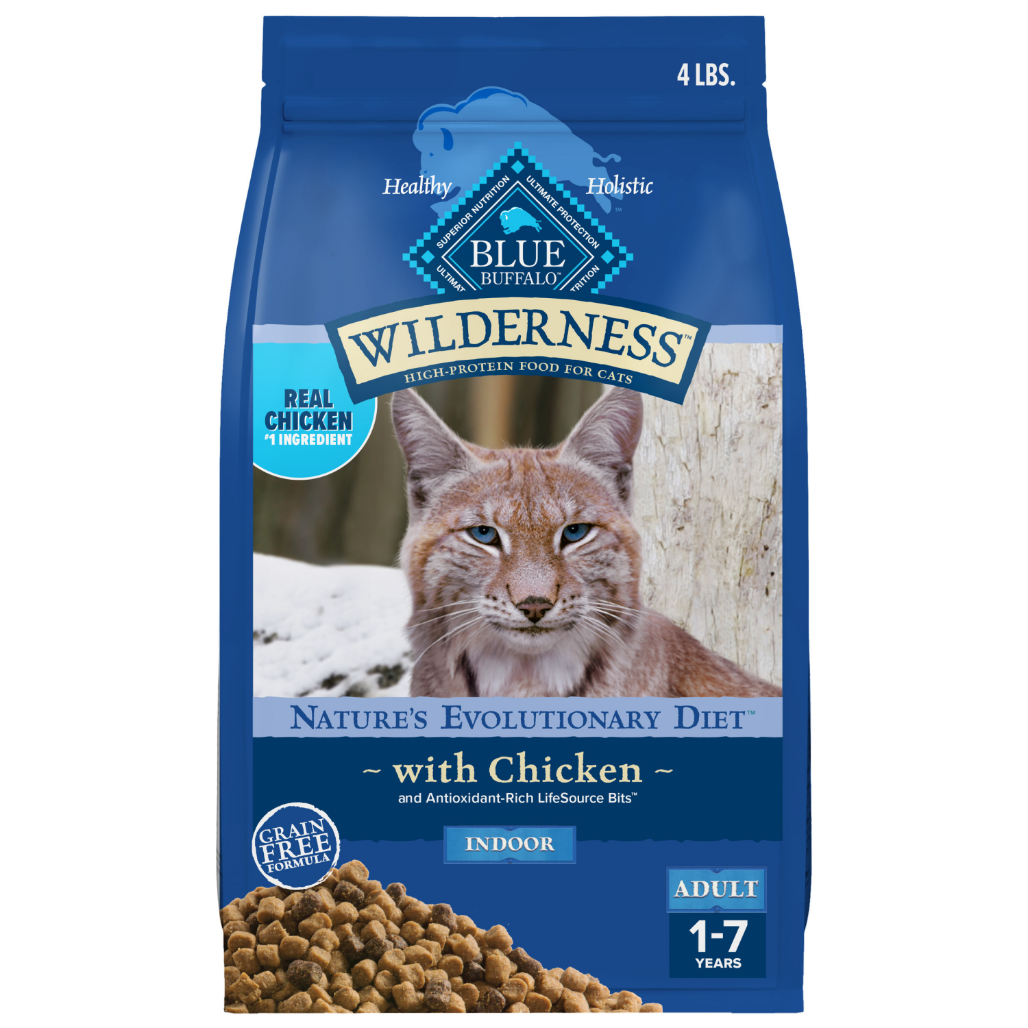 slide 1 of 8, Blue Buffalo Wilderness Nature's Evolutionary Diet High-Protein, Grain-Free Natural Dry Food for Adult Cats, Chicken, 4-lb. Bag, 4 lb