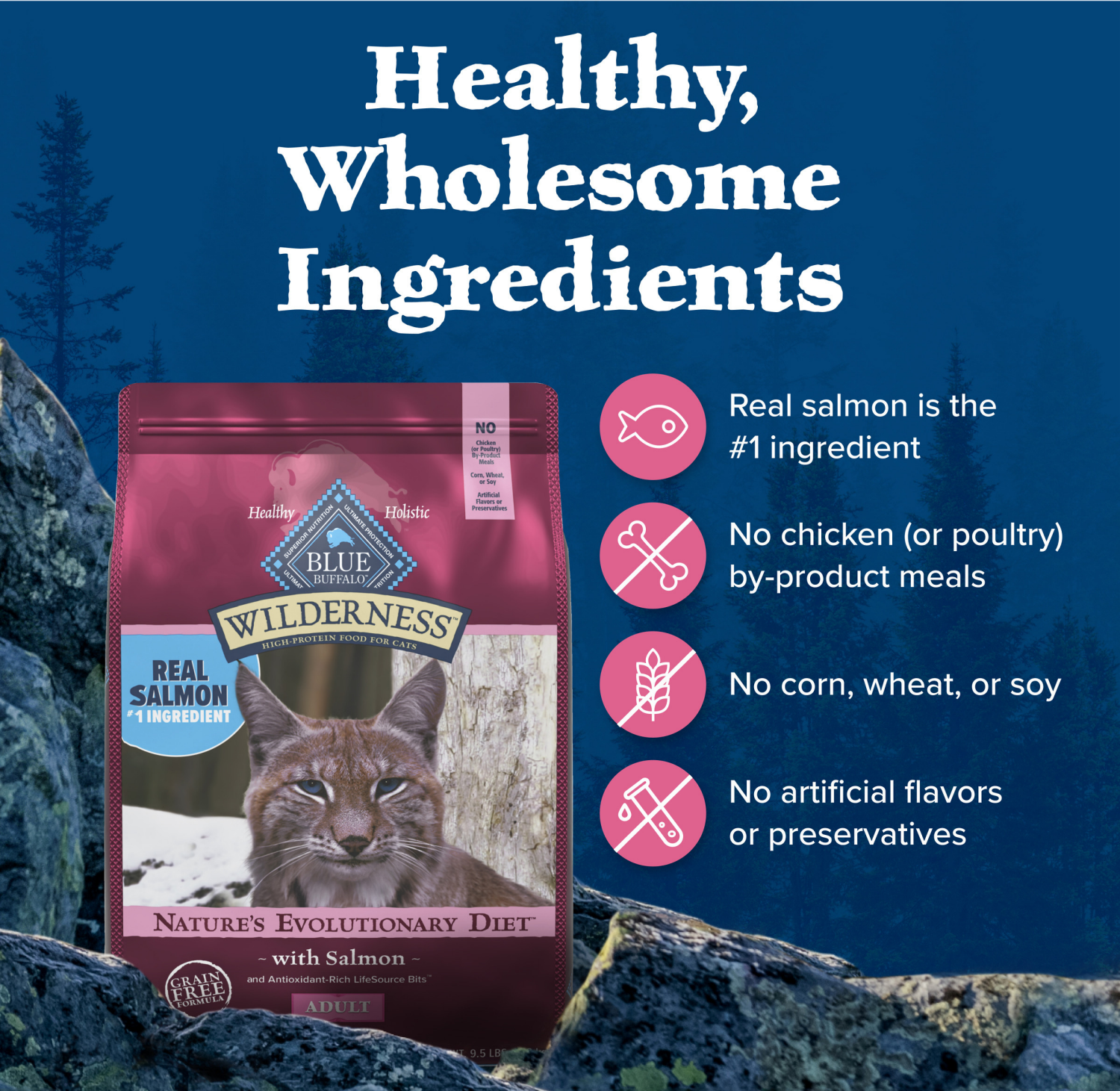 slide 2 of 8, Blue Buffalo Blue Wilderness Adult Nature''s Evolutionary Diet with Salmon Food for Cats 4 lb, 4 lb