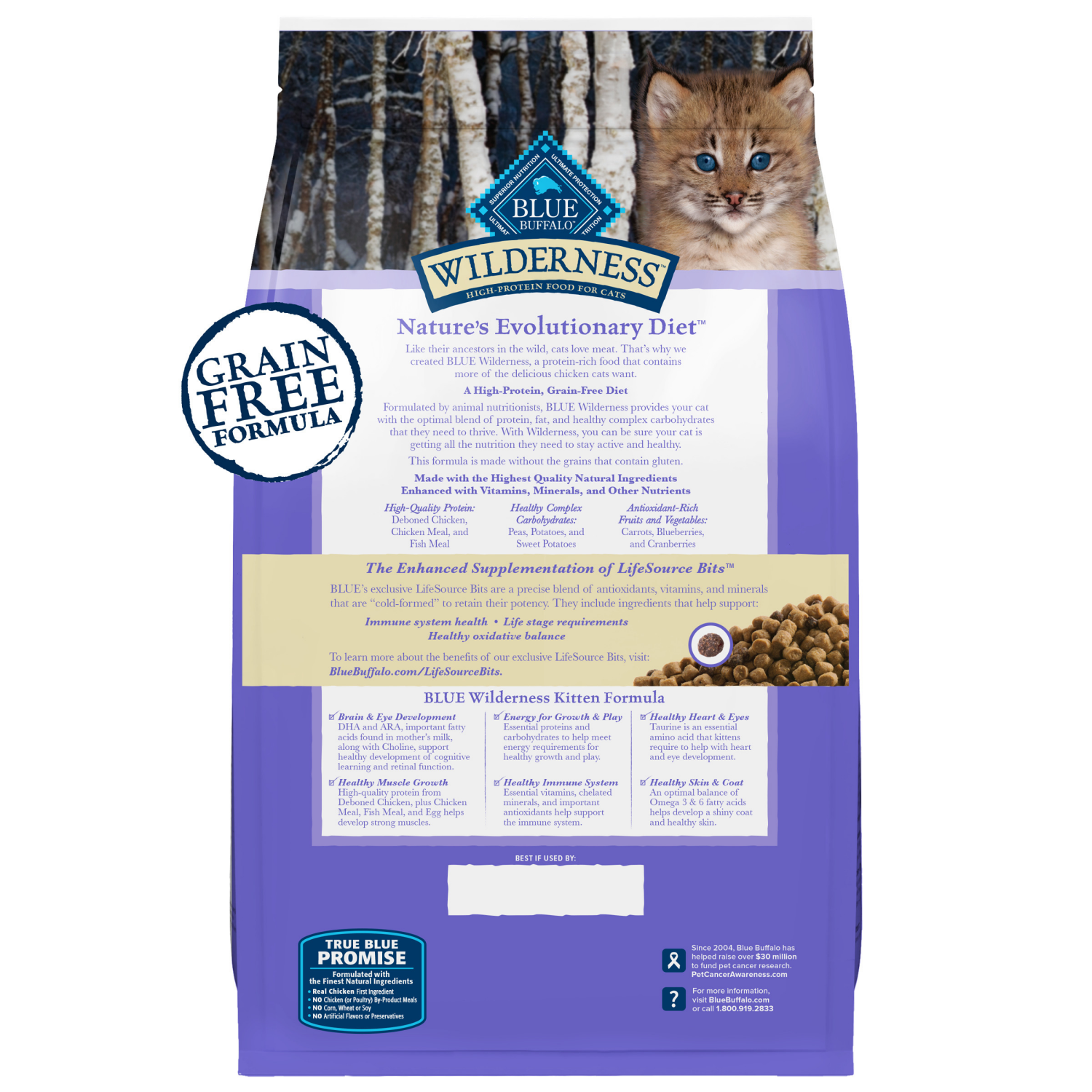 slide 6 of 8, Blue Buffalo Wilderness Natural Kitten Dry Cat Food, with DHA and ARA, High-Protein and Grain-Free Diet, Chicken, 4-lb. Bag, 4 lb