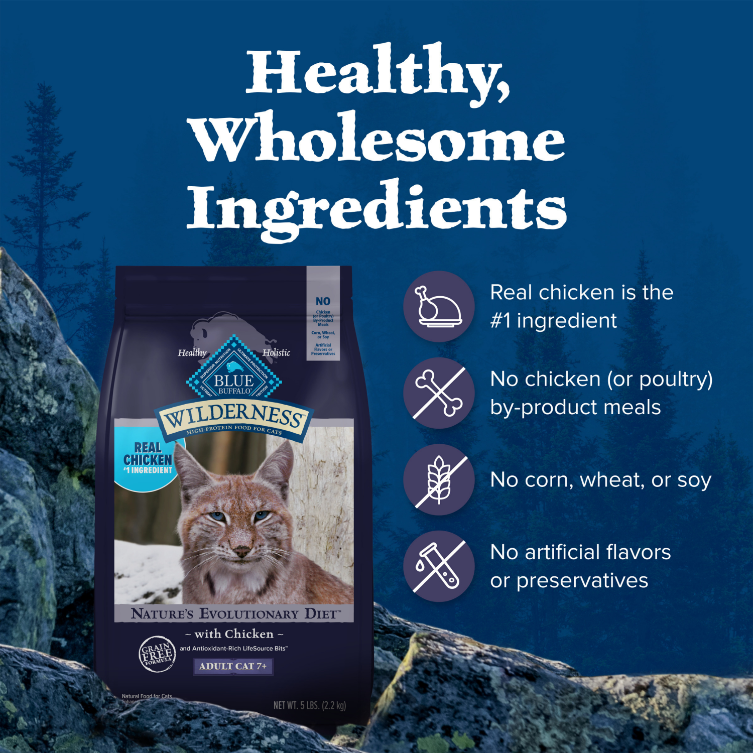 slide 2 of 8, Blue Wilderness Natures Evolutionary Diet Chicken Mature Dry Cat Food, 4 lb