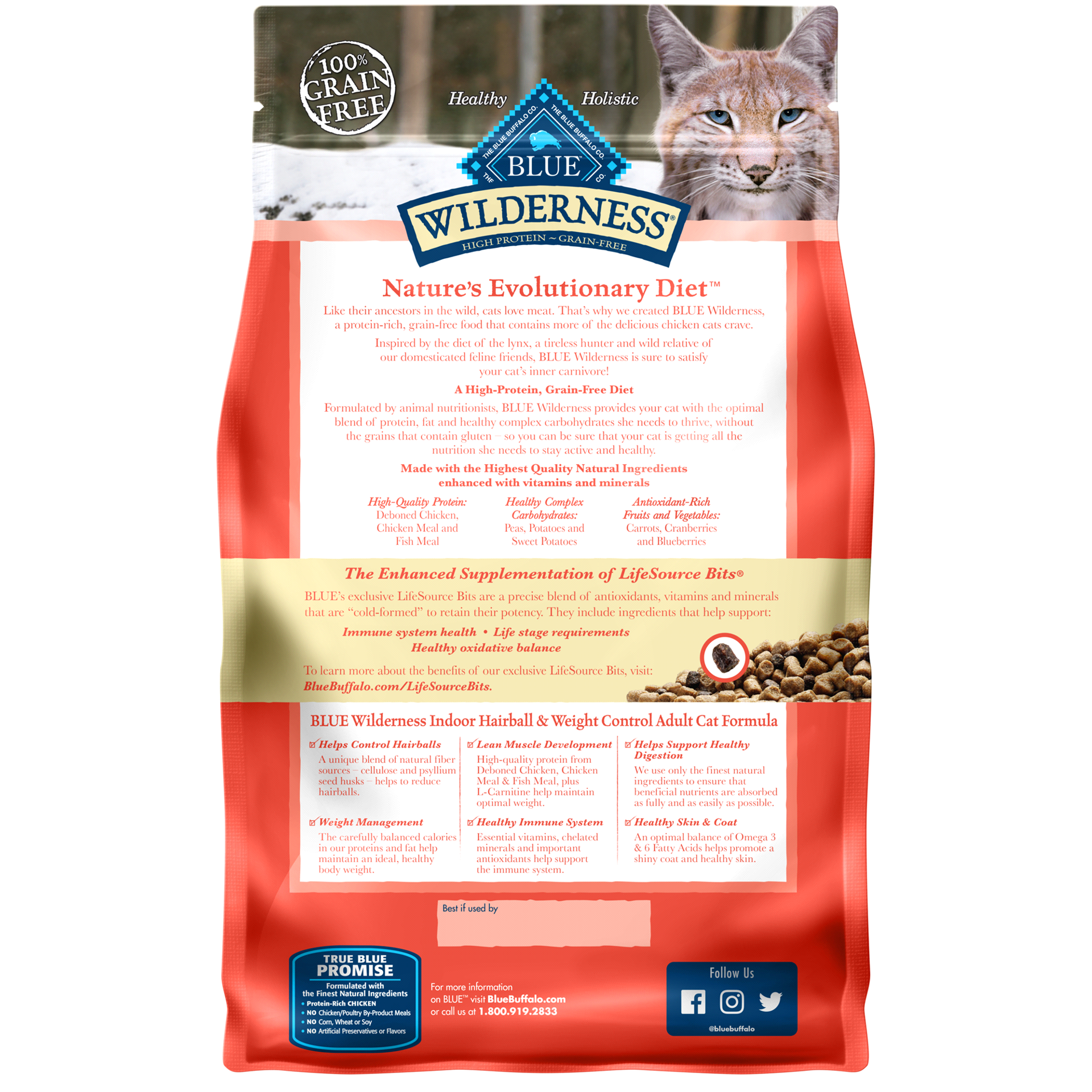 slide 5 of 13, Blue Buffalo Wilderness 100% Grain-Free Chicken Adult Indoor Hairball & Weight Control Dry Cat Food, 4 lb
