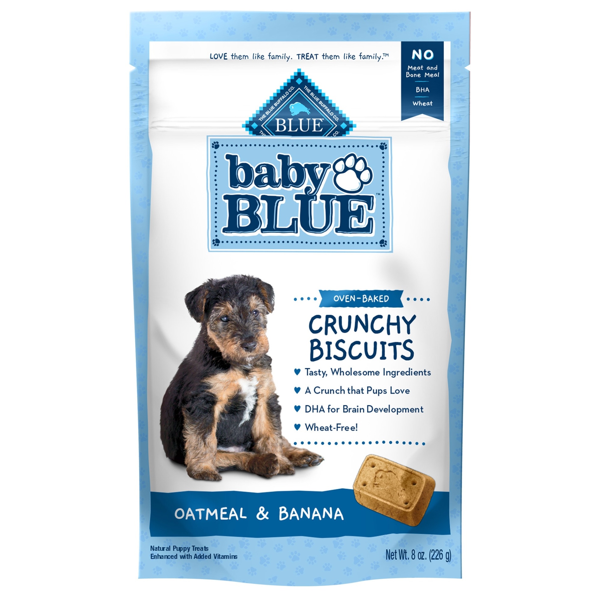 slide 1 of 1, Blue Buffalo Baby Blue Natural Crunchy Biscuits Banana & Oatmeal Puppy Treats, 8 oz
