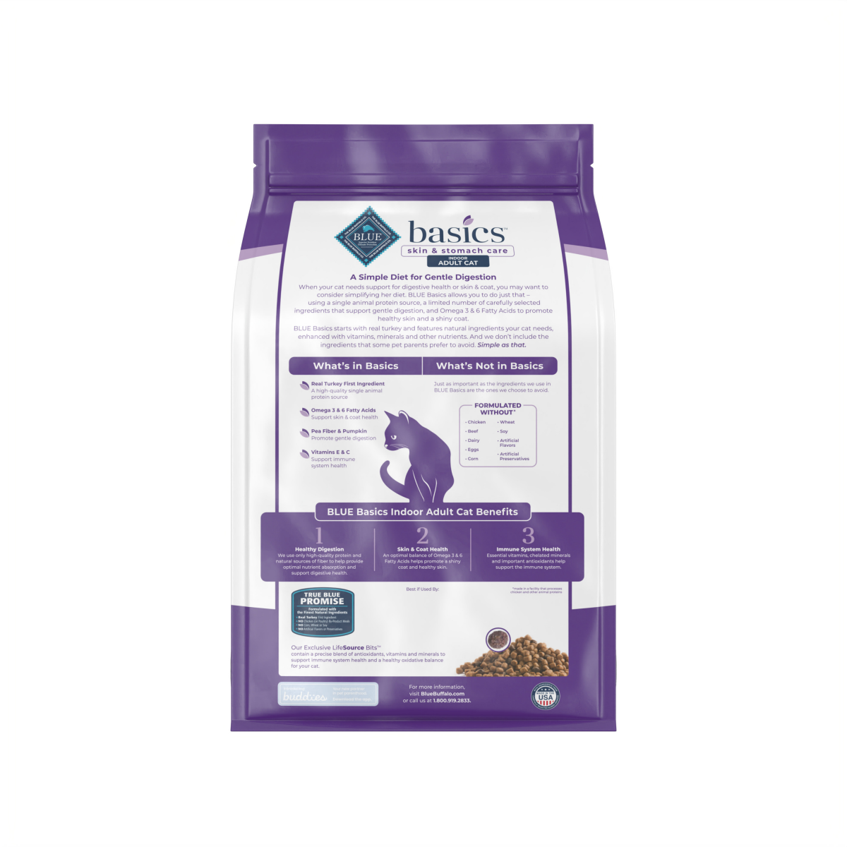 slide 2 of 3, Blue Buffalo Basics Skin & Stomach Care Grain Free\, Natural Indoor Adult Dry Cat Food\, Turkey & Potato 4-lb, 4 lb