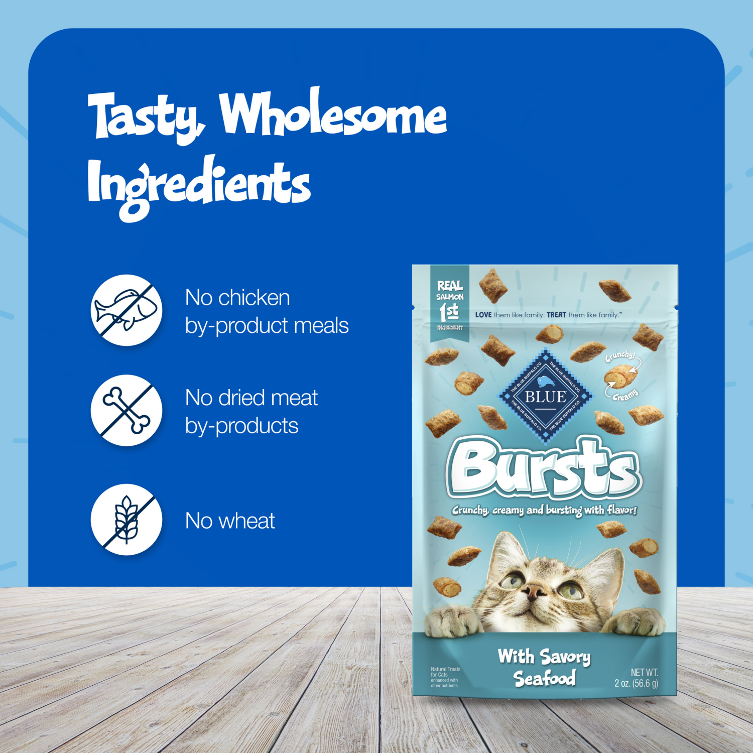 slide 5 of 8, Blue Buffalo Bursts Crunchy Cat Treats, Seafood 2-oz Bag, 2 oz