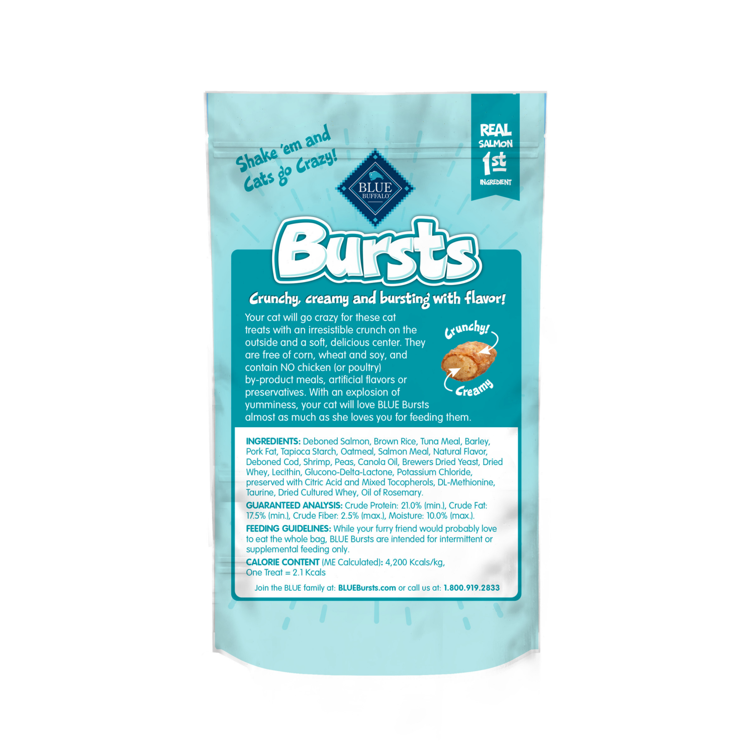 slide 6 of 8, Blue Buffalo Bursts Crunchy Cat Treats, Seafood 2-oz Bag, 2 oz