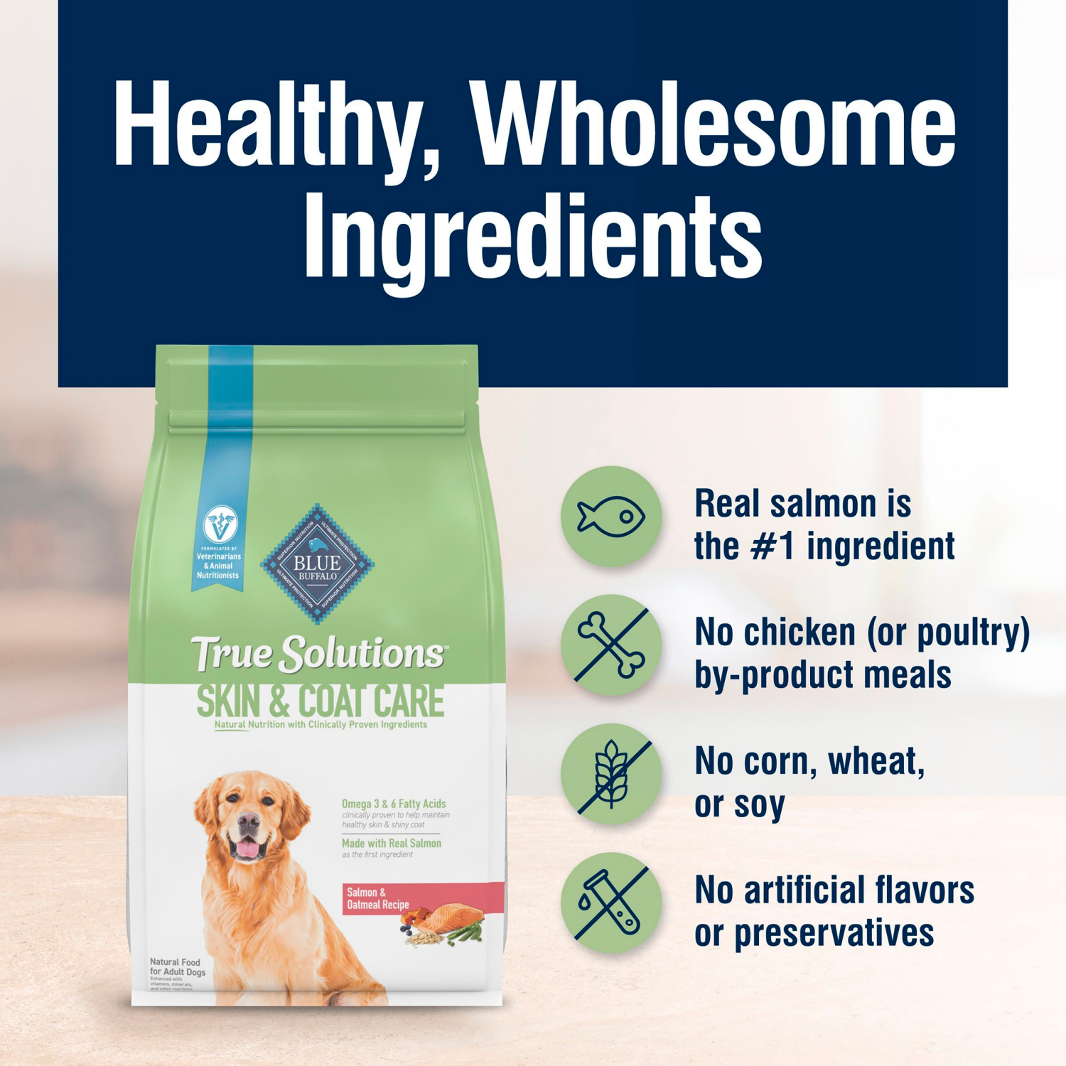 slide 2 of 8, Blue Buffalo True Solutions Skin & Coat Care Natural Dry Dog Food for Adult Dogs, Salmon, 20-lb. Bag, 20 lb