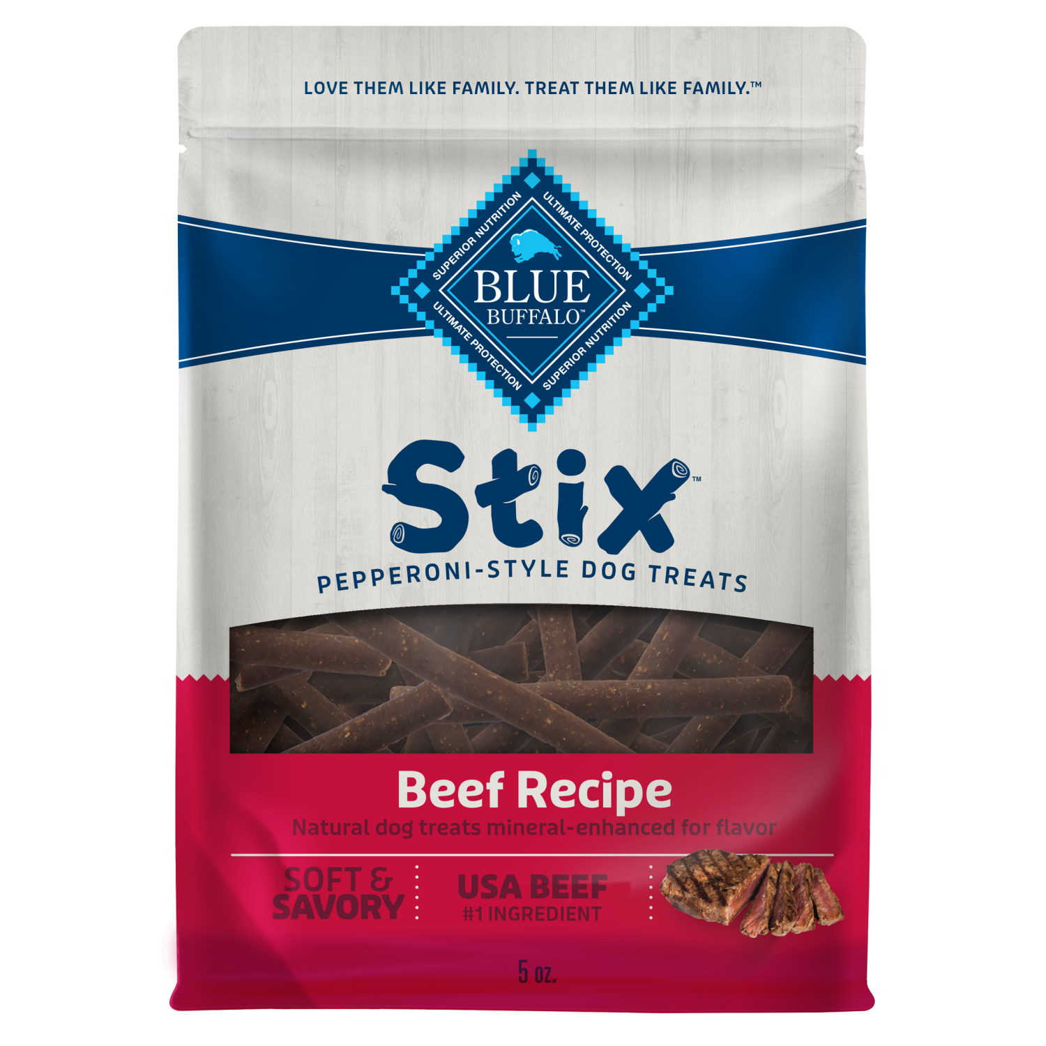 slide 1 of 8, Blue Buffalo Stix Natural Soft-Moist Dog Treats, Beef Recipe 5-oz Bag, 5 oz