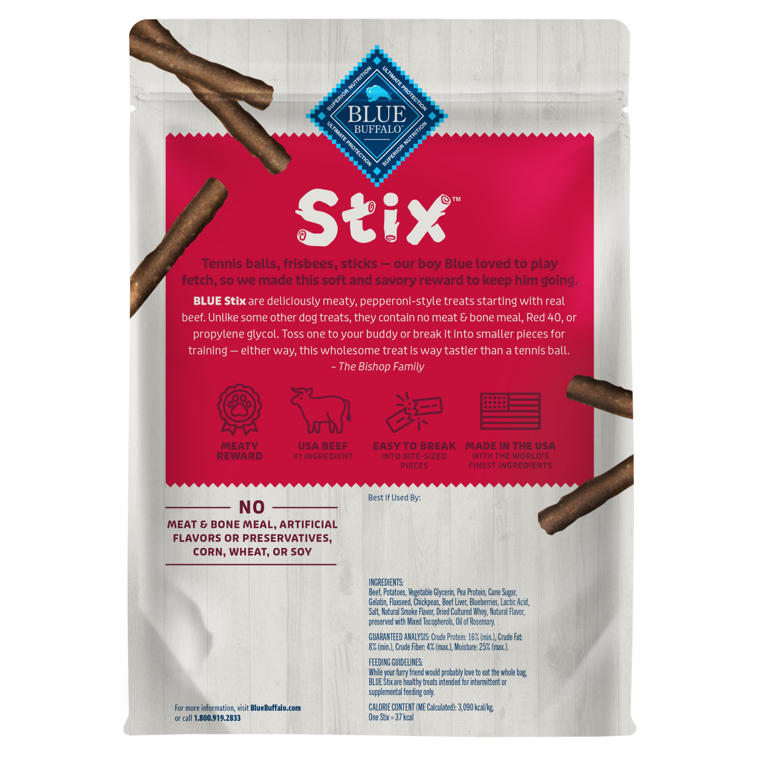 slide 6 of 8, Blue Buffalo Stix Natural Soft-Moist Dog Treats, Beef Recipe 5-oz Bag, 5 oz